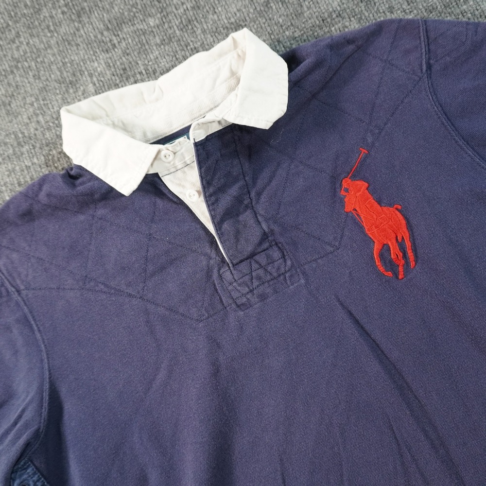 Polo Ralph Lauren Rugby Shirt Mens L Blue Big Pony Quilted Short Sleeve Custom